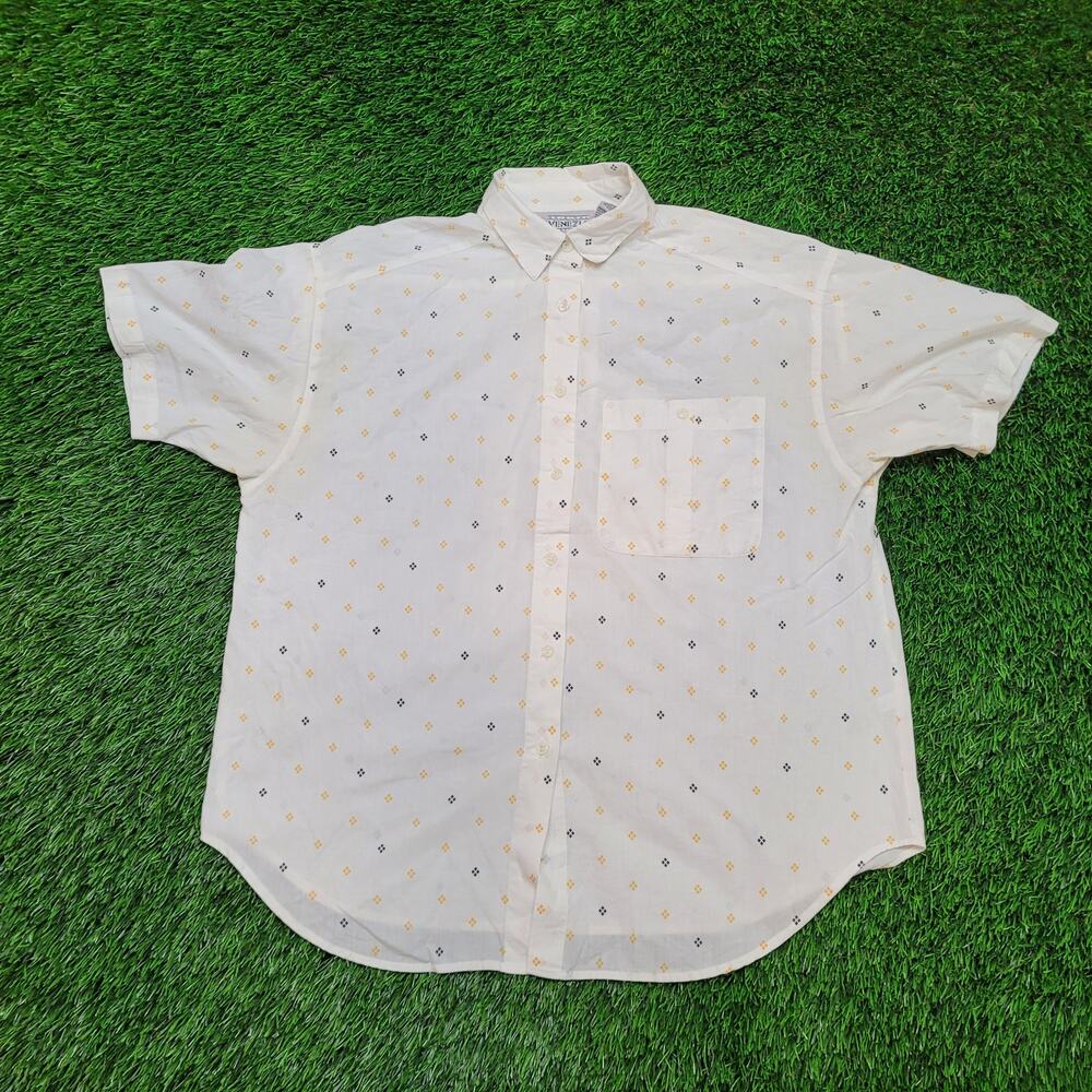Vintage 90s Venezia Geometric Print Baggy Button Shirt Womens XS Short-Sleeve